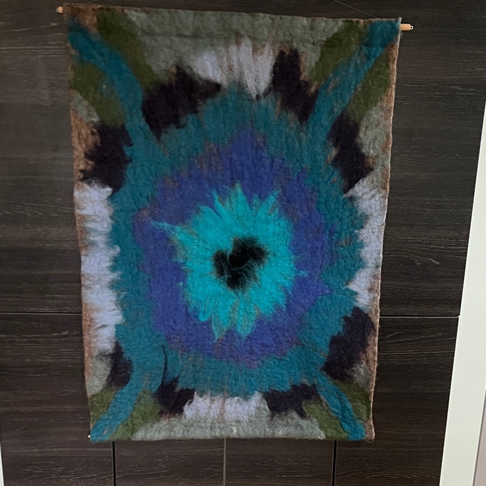 New Hand Felted Merino Wool Abstract Flower Wall Hanging